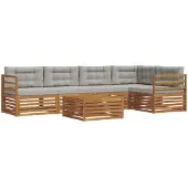 vidaXL Buiten bank set met kussen 6 pcs Natuurlijk en Licht Grijs