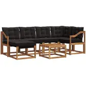 vidaXL Buiten bank set 7 st Natuurlijk en zwart
