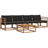 vidaXL Buiten bank set 5 st Natuurlijk en zwart