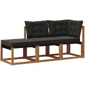 vidaXL 3 st Modulaire buitensofa-eenheden Natuurlijk en zwart