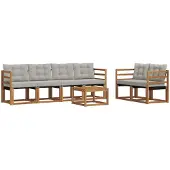 vidaXL Buiten bank set met kussen 7 pcs Natuurlijk en Licht Grijs