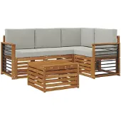 vidaXL Buiten bank set 5 st Natuurlijk en Licht Grijs Polyester