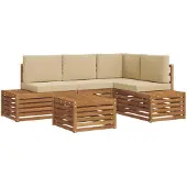 vidaXL Buiten bank set met kussen Natuurlijk en Beige 59 x 59 x 37 cm