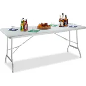 Relaxdays inklapbare tuintafel BASTIAN, groot, met draaghandvat, stabiele campingtafel, hoogte x breedte x diepte: 72 x 178 x 74 cm, wit