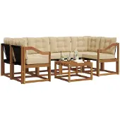 vidaXL Buiten bank set 7 st Natuurlijk en Beige
