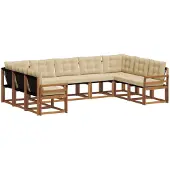 vidaXL Buiten bank set 9 st Natuurlijk en Beige