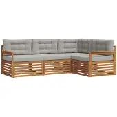vidaXL Buiten bank set met kussen 4 pcs Natuurlijk en Licht Grijs