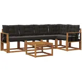 vidaXL Buiten bank set 6 st Naturel en Zwart