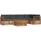 vidaXL Buiten bank set met kussen 6 pcs Natuurlijk en Antraciet