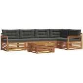 vidaXL Buiten bank set met kussen 6 pcs Natuurlijk en Antraciet