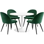Ebuy24 Carry eethoek tafel Ø110cm, 4 stoelen velours groen.