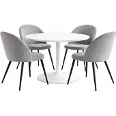 Ebuy24 Carry eethoek tafel Ø110cm, 4 stoelen velours grijs.