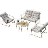En.casa Tuinset 'Kivanta', 5-delig: bank, stoelen met kussens, tafels, staal, beige