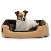 Lionto zacht Hondenbed, omkeerbaar kussen & antislip bodem 60x48 cm beige/bruin