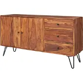 SKYPORT Dressoir WL5.629, massief sheeshamhout, 145x75x40 cm. Landelijke dressoir, designbuffet met 3 lades en 2 deuren. Hoge ladekast van hout, massief dressoir voor de woonkamer