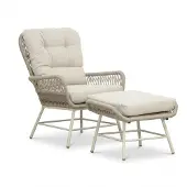 BUITEN living Dex loungestoel tuin incl. voetenbank | touw + aluminium | Almond Beige