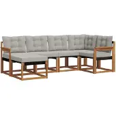 vidaXL Buiten bank set 6 st Natuurlijk en Licht Grijs