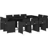 vidaXL 11-delige Tuinset met kussens poly rattan zwart