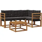 vidaXL Buiten bank set 5 st Naturel en Zwart