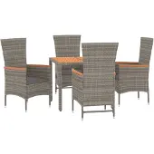 vidaXL 5-delige Tuinset met kussens poly rattan grijs