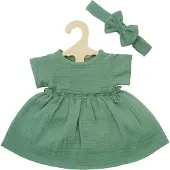 Heless poppenjurk katoen met ruches en haarband saliegroen 28-35cm.