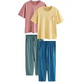 Next Pyjama lang kobaltblauw / geel / riet / oudroze