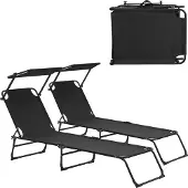 Casa.pro Ligbed ligstoel 187x53x27 cm met luifel set van 2 zwart