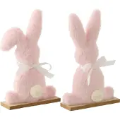 J-Line decoratie Konijn - polyester - lichtroze - small - doos van 2