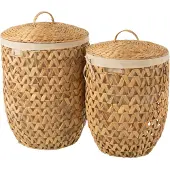 J-Line Set of 2 laundry baskets + lid water hyacinth natural