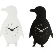 J-Line klok Pinguin - hout - wit/zwart - 2 stuks