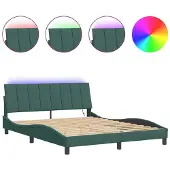 vidaXL Bedframe met LED zonder matras "Hanko" fluweel donkergroen 160x200 cm