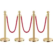 Vevor Drijvende barrière (4 stuks) met 3 rode fluwelen touwen (1,5 m lang)
