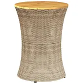 vidaXL Tuinbijzettafel trommelvormig poly rattan en massief hout beige