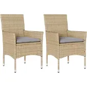 vidaXL Tuinstoelen 2 st met kussens poly rattan beige