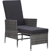 vidaXL Tuinstoel verstelbaar met kussens poly rattan grijs