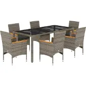 vidaXL 7-delige Tuinset met kussens poly rattan en glas grijs