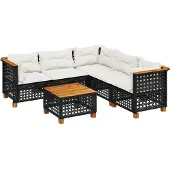 vidaXL 6-delige Loungeset met kussens poly rattan zwart