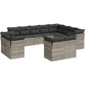 vidaXL 12-delige Loungeset met kussens poly rattan lichtgrijs