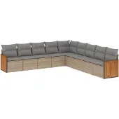 vidaXL 9-delige Loungeset met kussens poly rattan beige