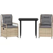 vidaXL 3-delige Tuinset met kussens poly rattan beige
