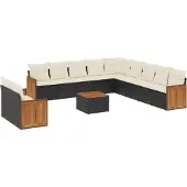 vidaXL 12-delige Loungeset met kussens poly rattan zwart