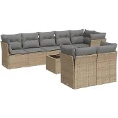 vidaXL 9-delige Loungeset met kussens poly rattan beige