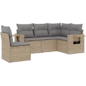 vidaXL 5-delige Loungeset met kussens poly rattan beige