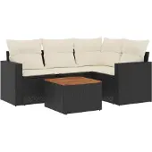 vidaXL 5-delige tuinmeubelset met kussens, zwart, polyrotan