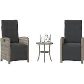 vidaXL 3-delige Bistroset met kussens poly rattan grijs