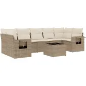 vidaXL 8-delige Loungeset met kussens poly rattan beige