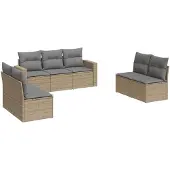 vidaXL 7-delige Loungeset met kussens poly rattan beige