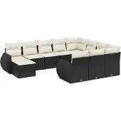 vidaXL 11-delige Loungeset met kussens poly rattan zwart