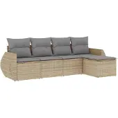 vidaXL 5-delige Loungeset met kussens poly rattan beige