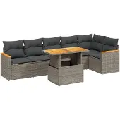vidaXL 7-delige Loungeset met kussens poly rattan grijs
